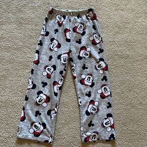 Disney Santa Mickey Mouse Gray Fleece Pajama Bottoms